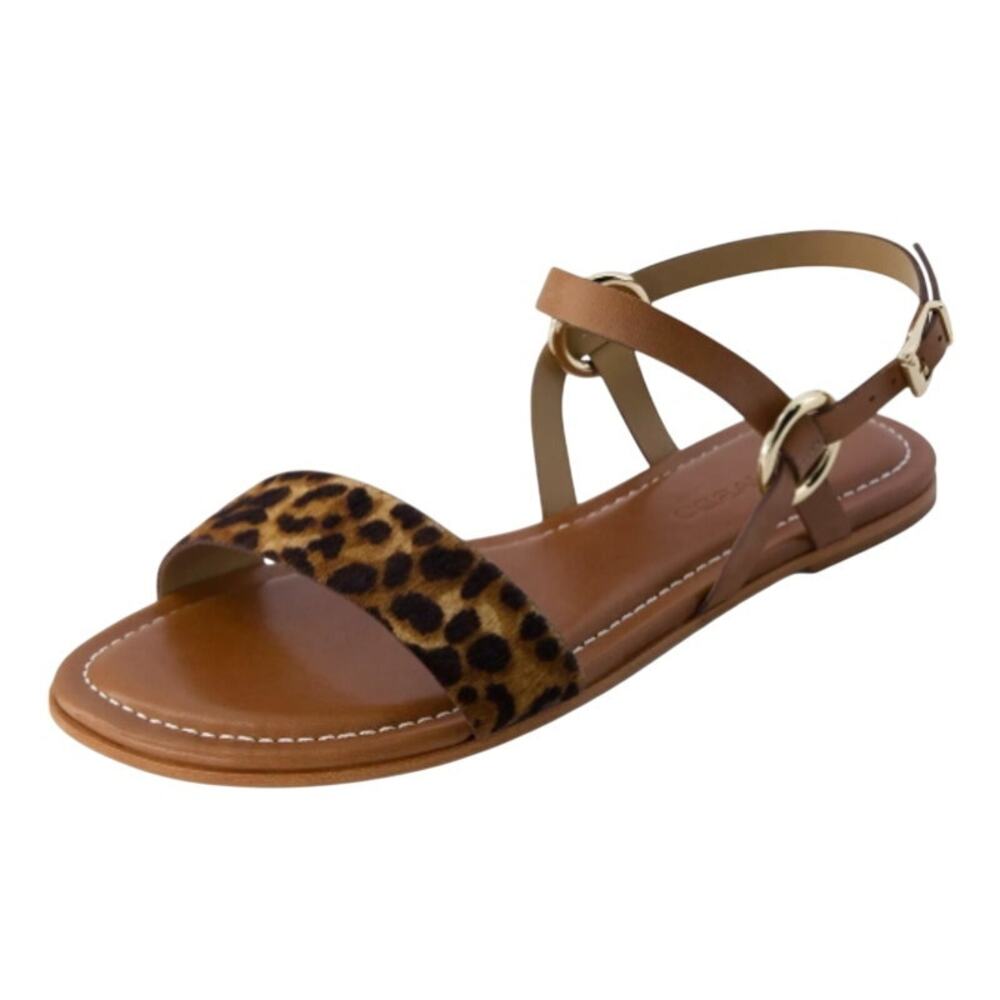 Bernardo Womens Henre Flat Sandals Size 6.5 Brown Leopard Haircalf Leather NIB